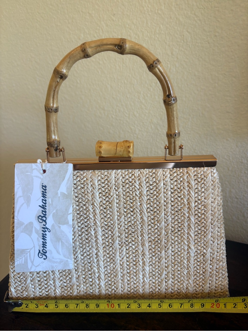 Tommy Bahama Cream Woven Clutch with Bamboo Handle
